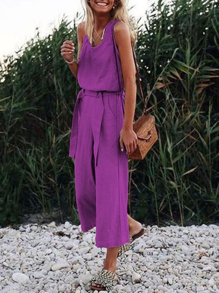

zolucky Sleeveless V Neck Casual Straps Jumpsuit Rompers, Purple, Jumpsuits