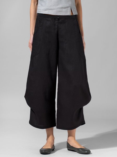 

Women Flared Leg Pockets Crop Pants, Black, Pants
