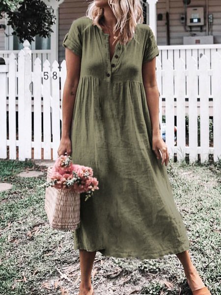 

Midi Abito Casuale Maniche Corte, Verde militare, Maxi Dresses