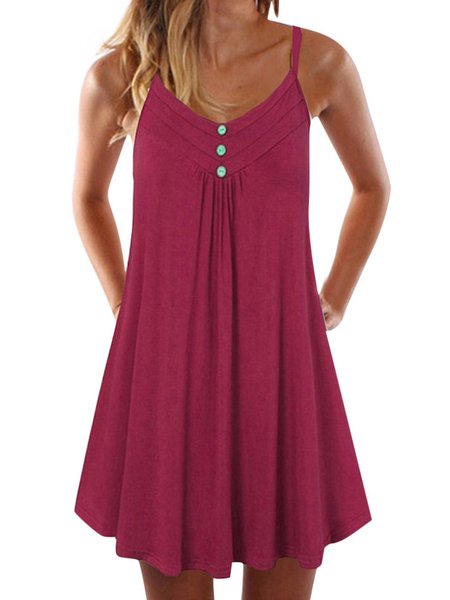 

Spaghetti V Neck Mini Dresses Shift Beach Buttoned Dresses, Red, Summer Dresses