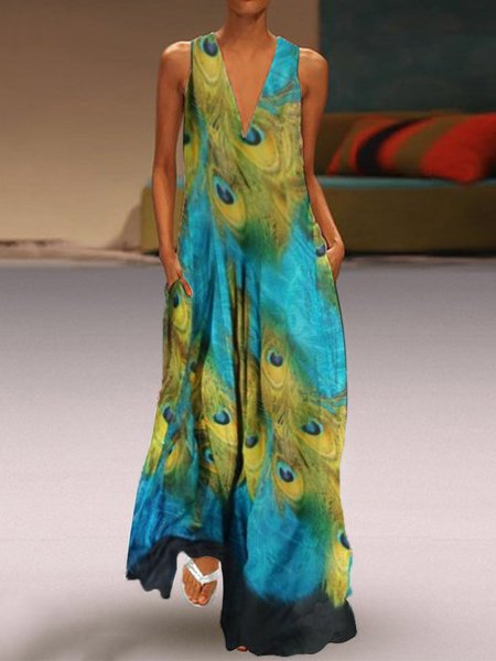 Vintag Gonna Scollo a V Donna Gonna Dritto Quotidiano, Acqua, Summer dresses