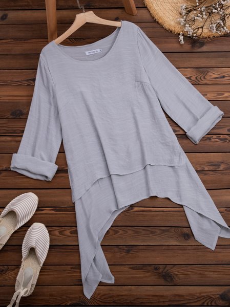 

Camicetta Casuale in Maniche Lunghe a Girocollo taglia grande, Grigio chiaro, T-Shirts