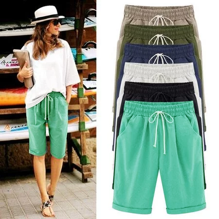 

Allacciare Elastico Cintura Sciolto Pantaloncini, Ciano, Shorts