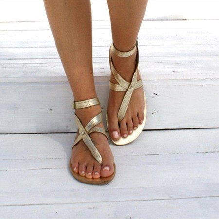 

Flat Heel Sandals, Golden, Sandals