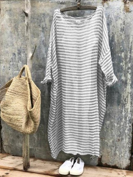 

Women Striped Maxi Long Long Sleeve Tops Mini Dress, Light gray, Midi Dresses