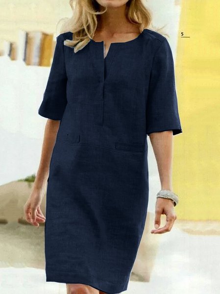 

Women Shift Daytime Casual Weaving Dress Plus Size Midi Weaving Dress, Navy blue, Dresses