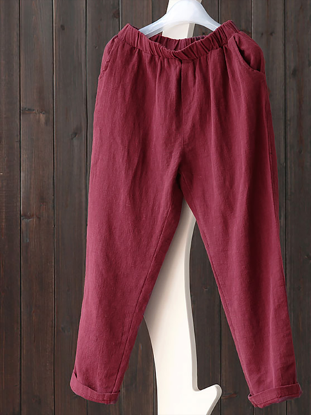 

Donna Cotone Lino Pantaloni nuovo Sciolto Sottile Casuale Lino Harlan lungo Pantaloni, Vino rosso, Pants