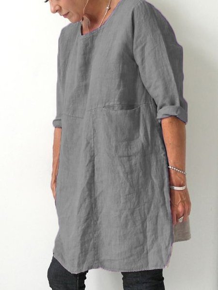 

Cotton Crew Neck Short Sleeve Dresses, Deep gray, Tops