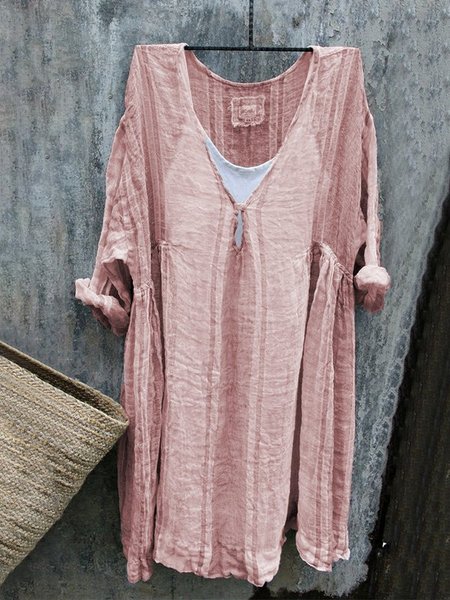 

V-Neck 3/4 Sleeve Striped Casual Bat Sleeve Tops, Red, T-Shirts