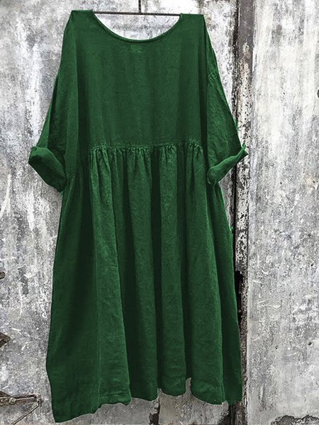 

zolucky Women Solid Color Linen Dress, Green, Dresses