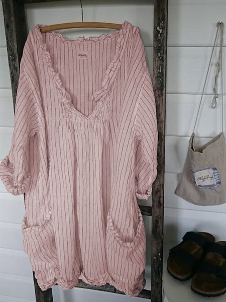 

3/4 Sleeve Striped Casual Casual Dress, Red, Dresses