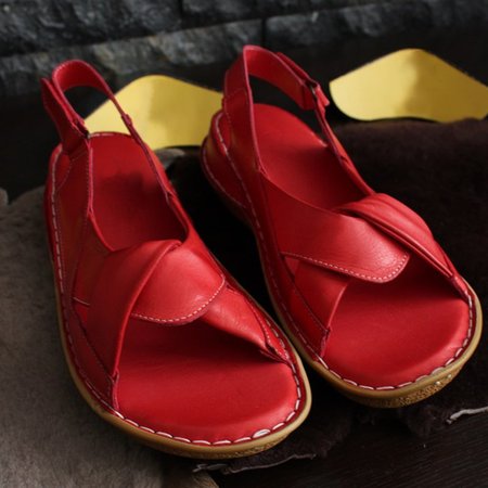 

Women Leather Ethnic Summer Comfy Weave Soft Sole Sandals, Red, Sandals