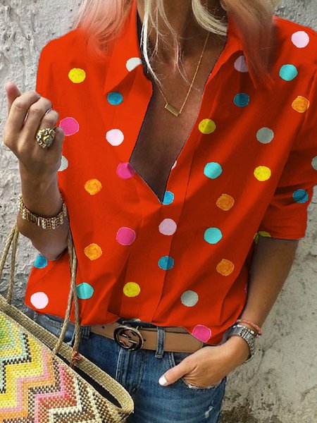 

Casual Shawl Collar Blouses & Shirts, Orange, Blouses & Shirts