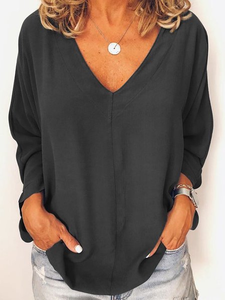 

Semplice & Di base Maniche Lunghe Camicetta & Top, Nero, T-Shirts
