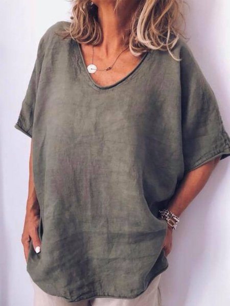 

Più Taglia Manica Corta Casuale V Neck Camicetta, Grigio intenso, T-Shirts