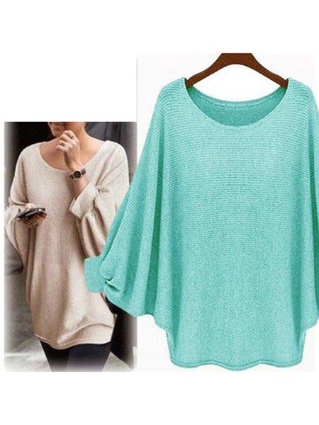 

Pipistrello Casuale Girocollo a maglia Superiore, Verde, Knitwear