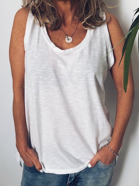 

Estate Girocollo Casuale Carri armati, Bianco, Tank Top