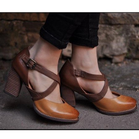 

Women's high heels 8 cm with buckle strap, Brown, Shoes