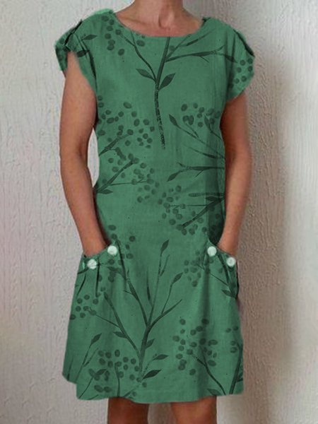 

Pockets Round Neck Linen Weaving Dress, Green, Summer Clearance