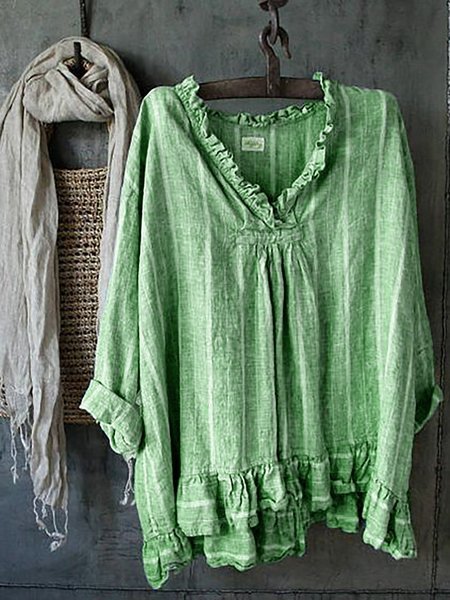 

Ruched Striped Solid Casual Blouses, Green, Shirts & Blouses