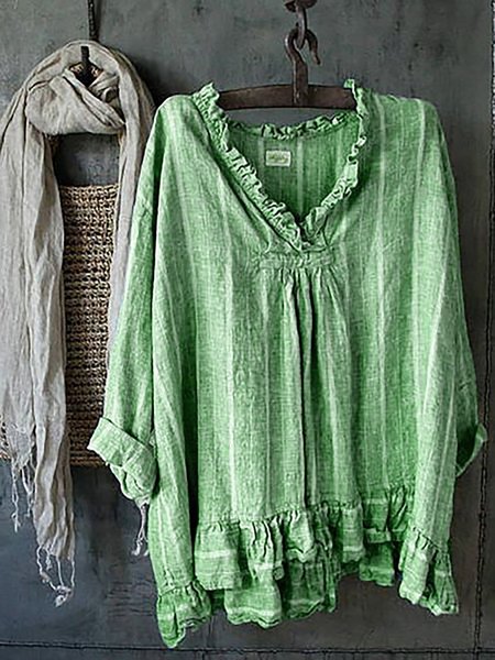 

Women Cotton Shift Long Sleeve Top, Green, Blouses & Shirts