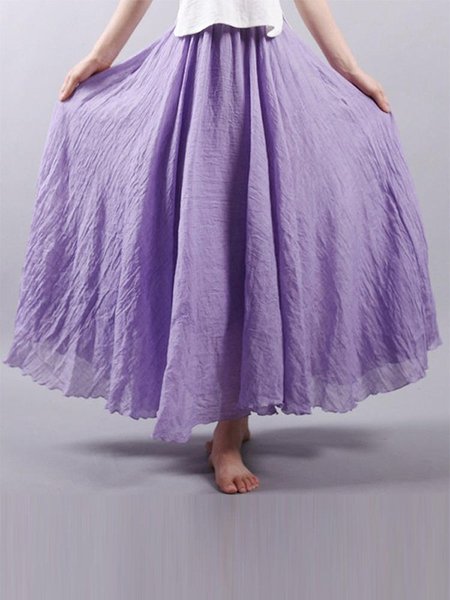 

Casual Elastic Waist Big Swing Hem Long Maxi Skirts, Purple, Skirts