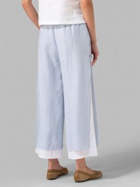 

Women Solid Color Elastic Waist Casual Pants Plus Size Bottoms, Blue, Pants