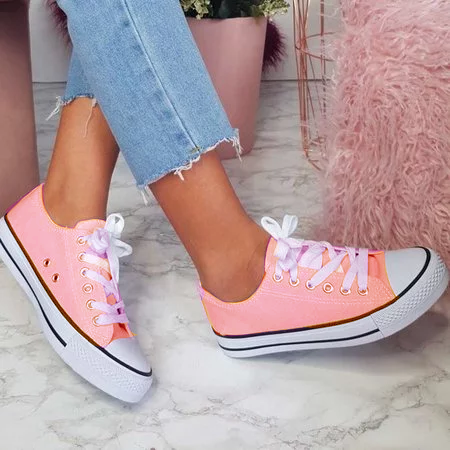 

JFN Womens Simple Casual Canvas Lace-Up Sneakers, Pink, Sneakers