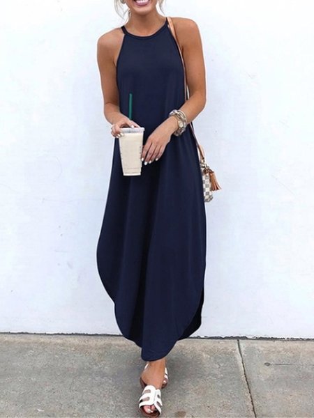 Scollato Sexy senza maniche Abito, Blu, Summer dresses