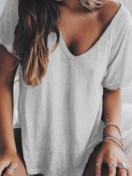 

Donna Estate Scollo a V Sciolto T Camicia Top, Bianco, T-Shirts