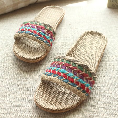 

Women Flat Heel Summer Beach Cotton Sandals, Brown, Sandals