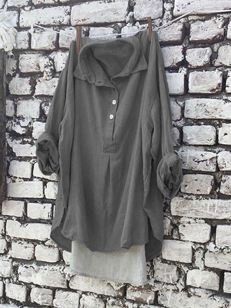 

Colletto a Camicia Maniche Lunghe Lino Smoking Camicie, Nero, Blouses & Shirts
