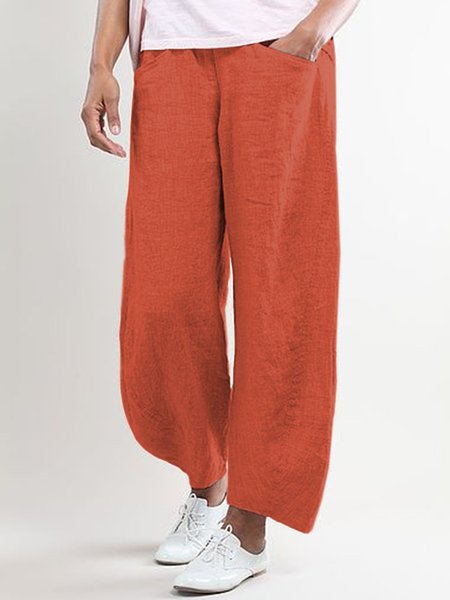 

zolucky Women Summer Pink Cotton Pockets Shift Casual Capri Pants, Orange, Pants