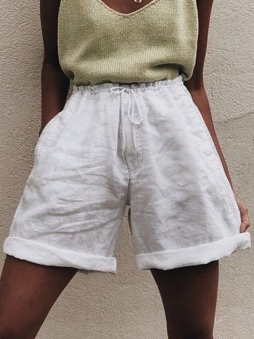 

Solid Linen Shorts, White, Shorts