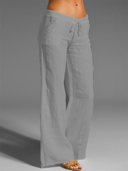 

JFN Pocketed Solid Basic Pants, Grey, Pants