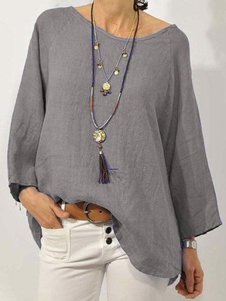 

Più Taglia Casuale Solido Manica Lunga Top, Grigio, T-Shirts