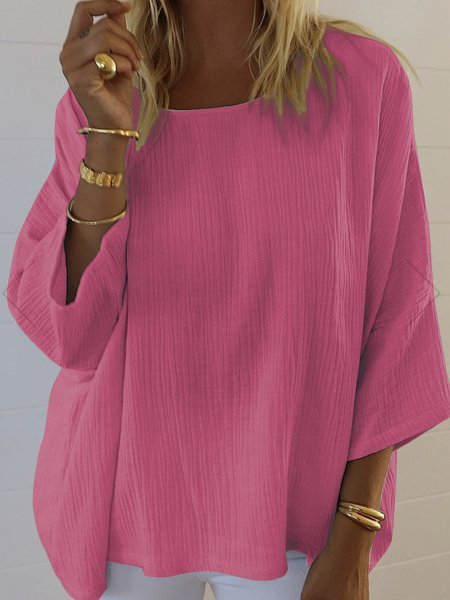 

Casual Plain Crew Neck Plus Size Blouse, Pink, Shirts & Blouses
