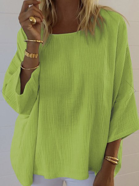 

Casual Plain Crew Neck Plus Size Blouse, Grass green, Shirts & Blouses