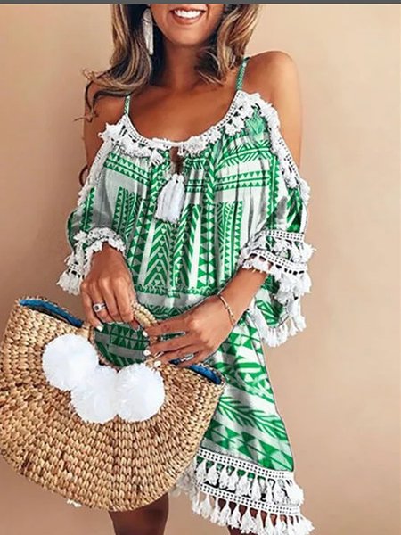 

Half Sleeve Shift Casual Weaving Dress, Green, Dresses