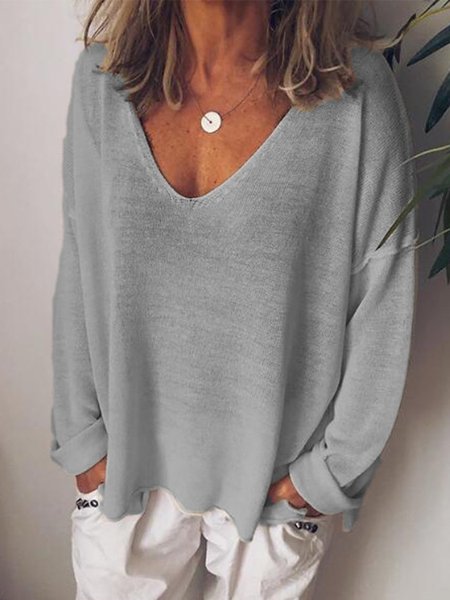 

Casual V Neck Cotton-Blend Long Sleeve T-Shirt & Top, Gray, Clearance