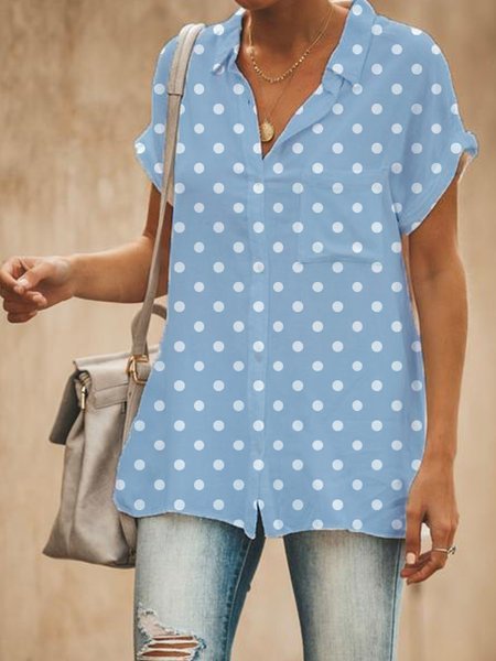 

Short Sleeve Polka Dots Shirts & Tops, Blue, Auto-Clearance