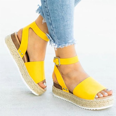 

Summer Adjustable Buckle Platform Sandals, Yellow, Sandals