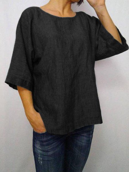 

Casuale Solido 3/4 Manica Girocollo taglia grande Top, Nero, T-Shirts