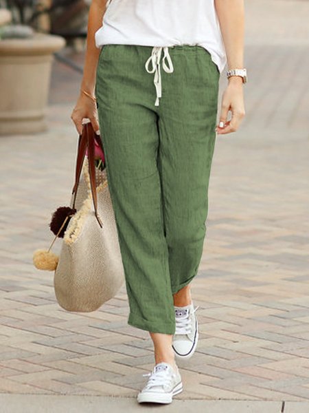 

Summer Capri Pants Pockets Drawstring Casual Pants, Army green, Cropped Pants