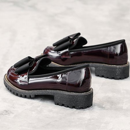 

Women Casual Round Toe Chunky Heel Loafers, Burgundy, Loafers