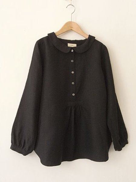 

taglia grande Maniche Lunghe Dolce Solido Camicetta, Nero, Blouses & Shirts