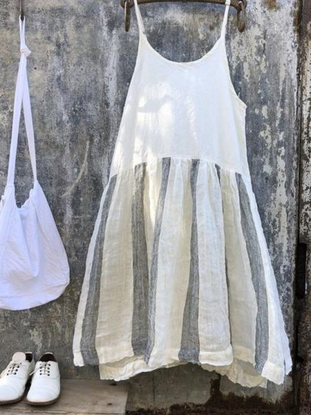 Gonna A Strisce Patchwork Spaghetti-Strap Casuale, Grigio, Dresses