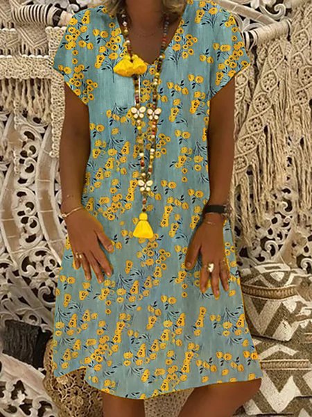 

Vintage Bohemian Stampato Maniche Corte Midi Gonna, Verde, Dresses