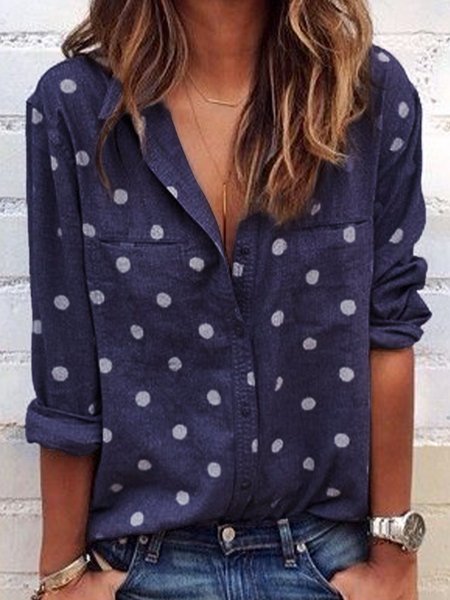 

Polka Dot Blouse Women Top, Blue, Blouses & Shirts