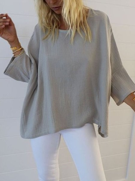 Casual 3 4 Sleeve Round Neck Top